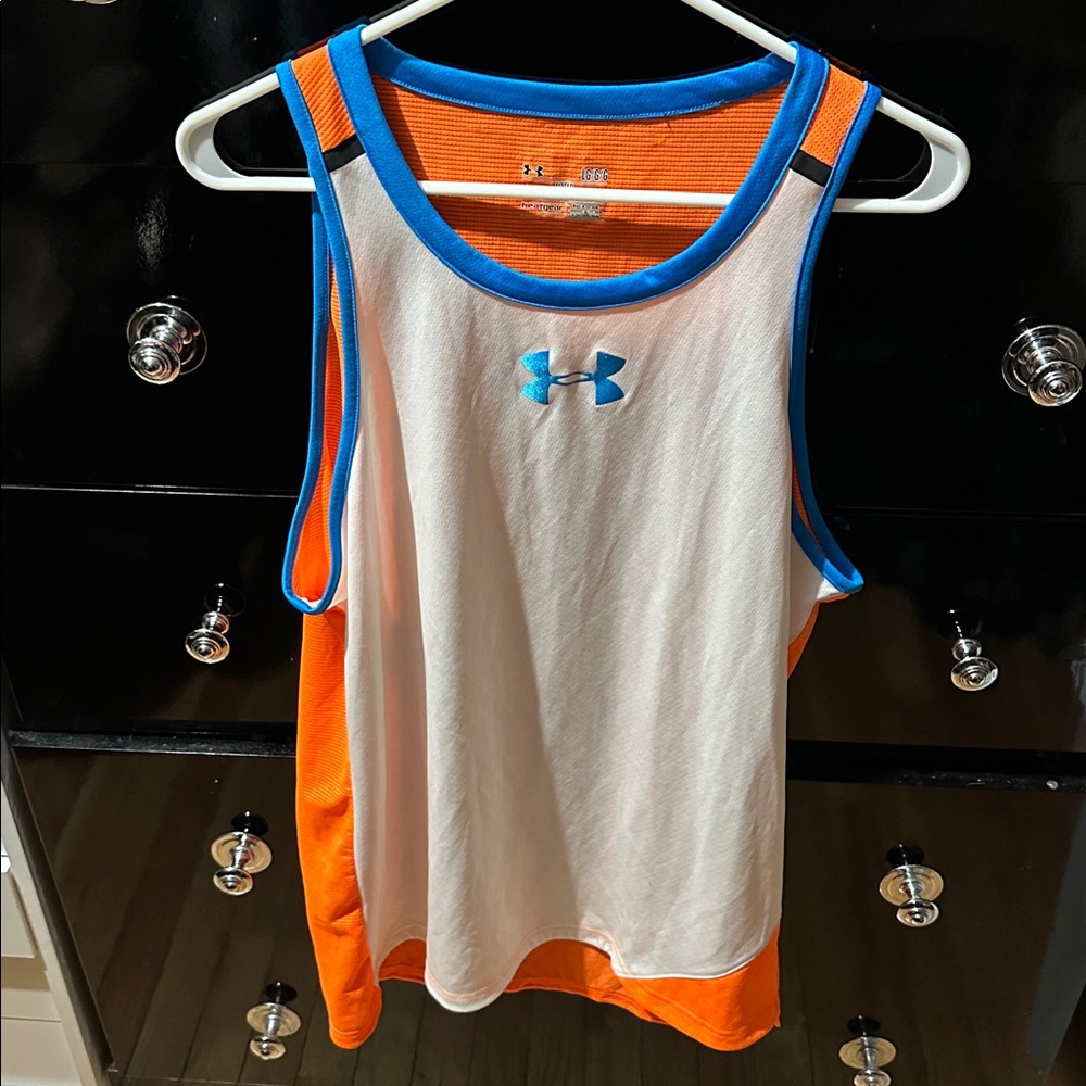 Under Armour Orange and White Tank with Blue Trim